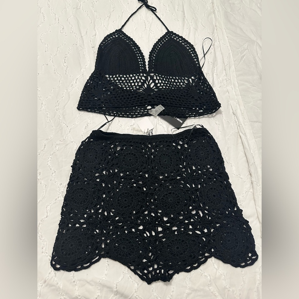 Black Crochet Top and Shorts Set